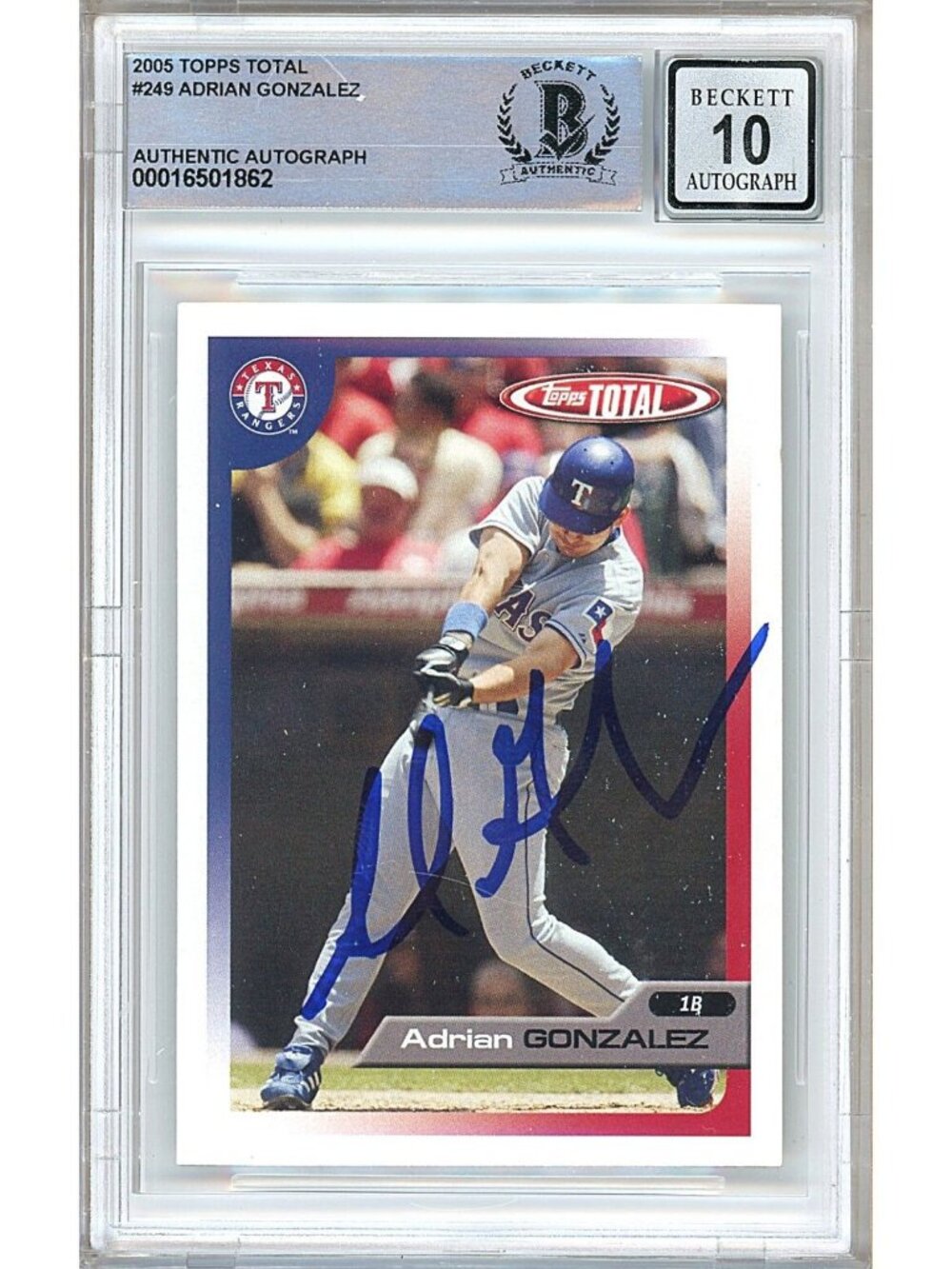 Adrian Gonzalez Signed 2005 Topps Total #249 Rangers BGS Auto 10 Slabbed Card